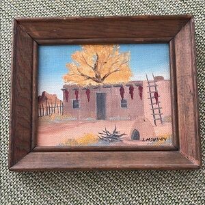 Rustic Landscape Painting with Wooden Frame